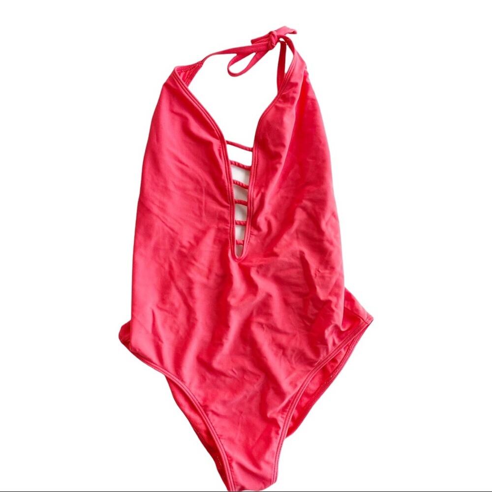 Hollister Bright Coral Strappy Front One Piece Swimsuit Size Small
